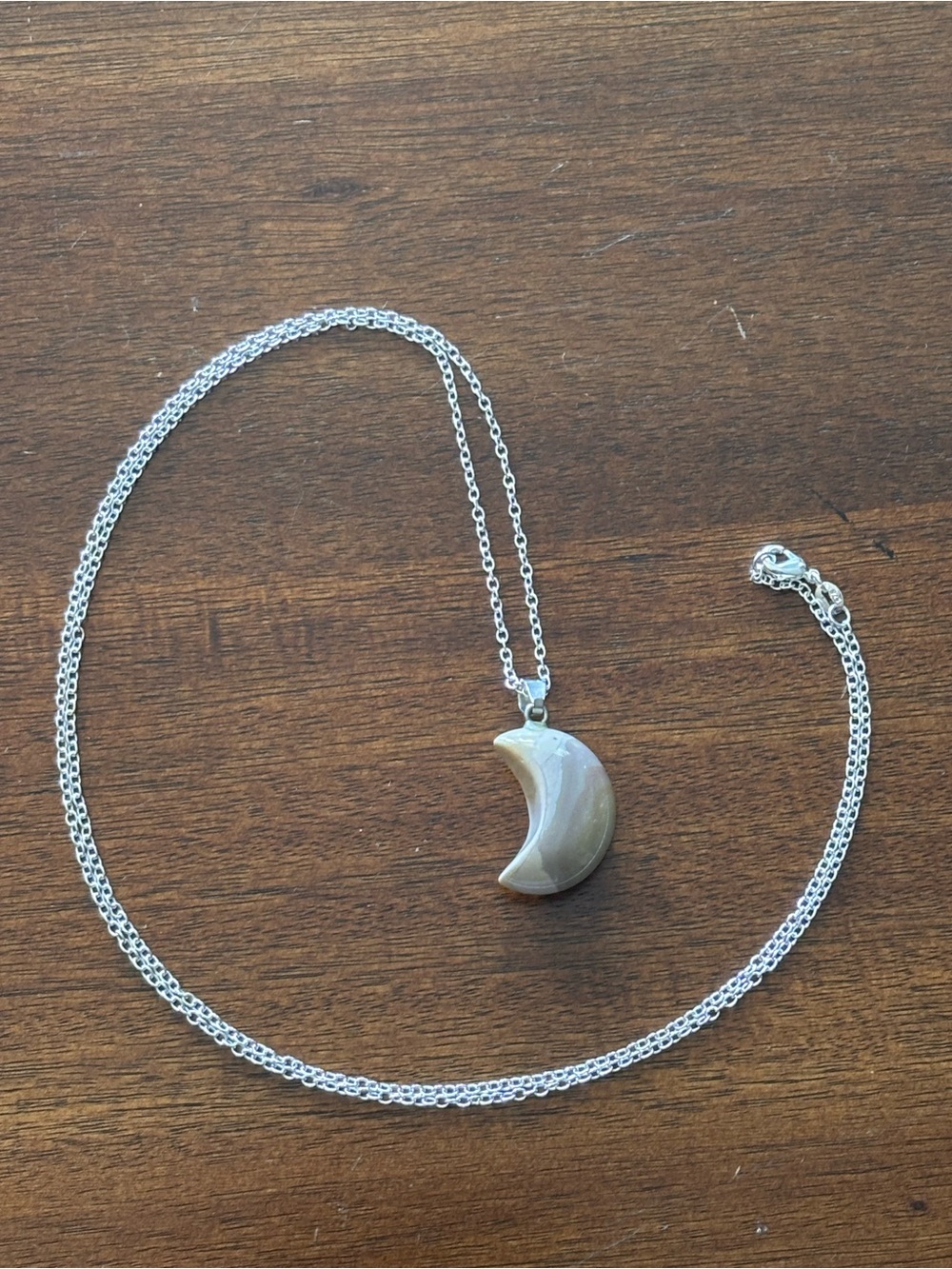 Sterling Silver Necklace Banded Agate Crescent Moon Pendant